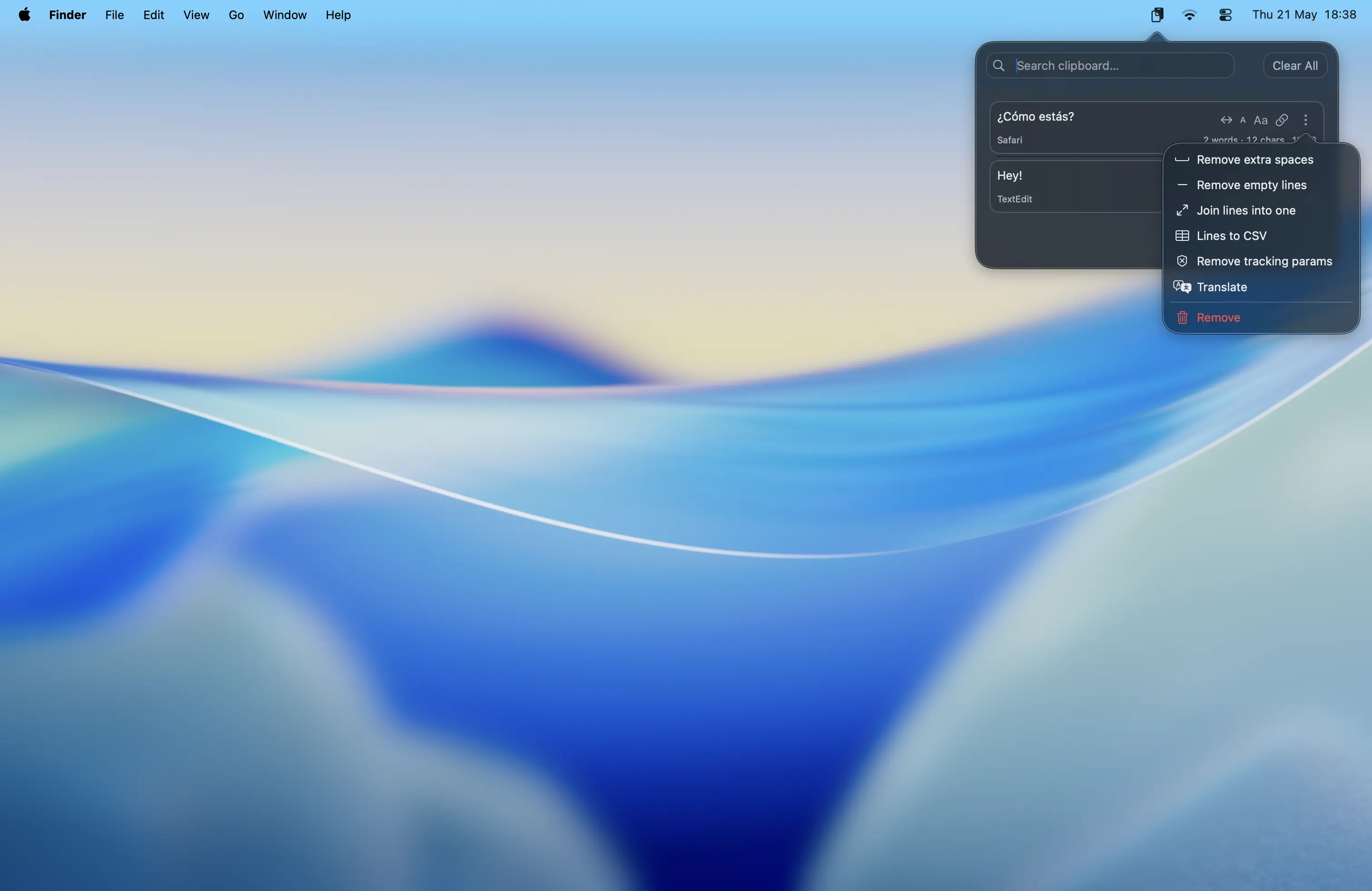 ClipContext text actions